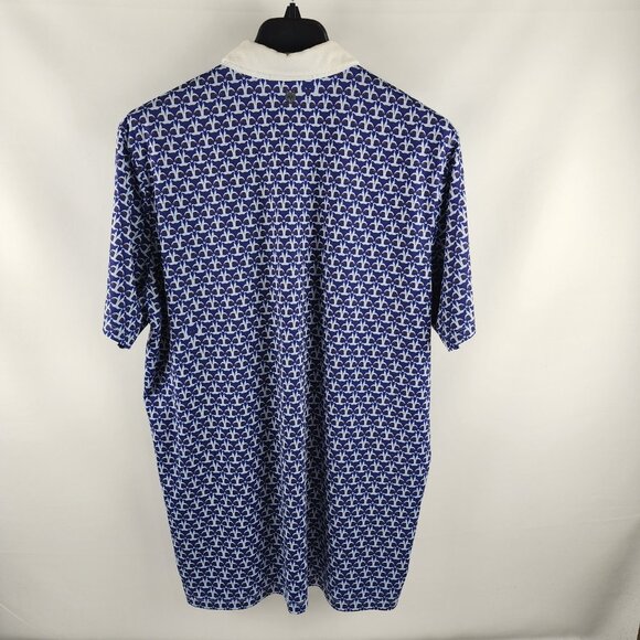 Greyson Shirt Mens XL Blue Geometric Wolf Graphic All Over Print Polo Chest Logo - Picture 2 of 10